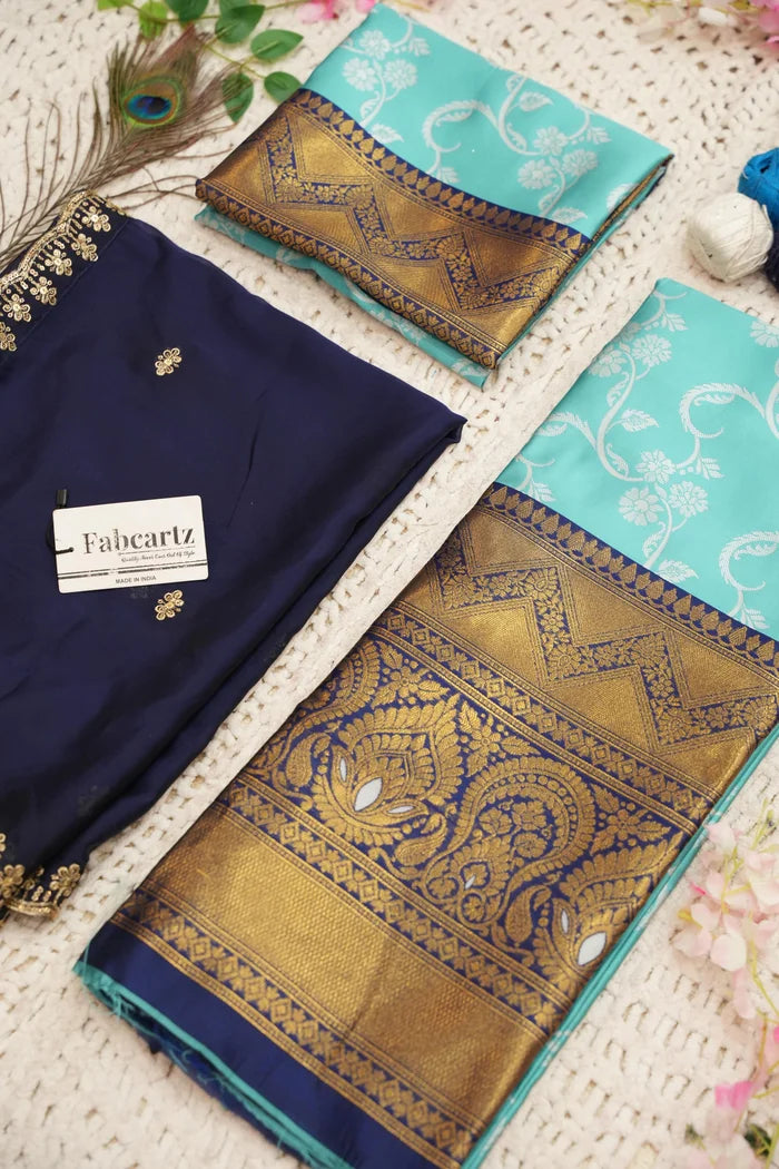 HemaValli Women's Woven Design zari work Half Saree with Embroidered Blouse and Dupatta