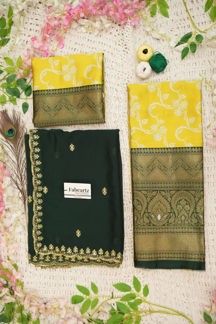 HemaValli Women's Woven Design zari work Half Saree with Embroidered Blouse and Dupatta