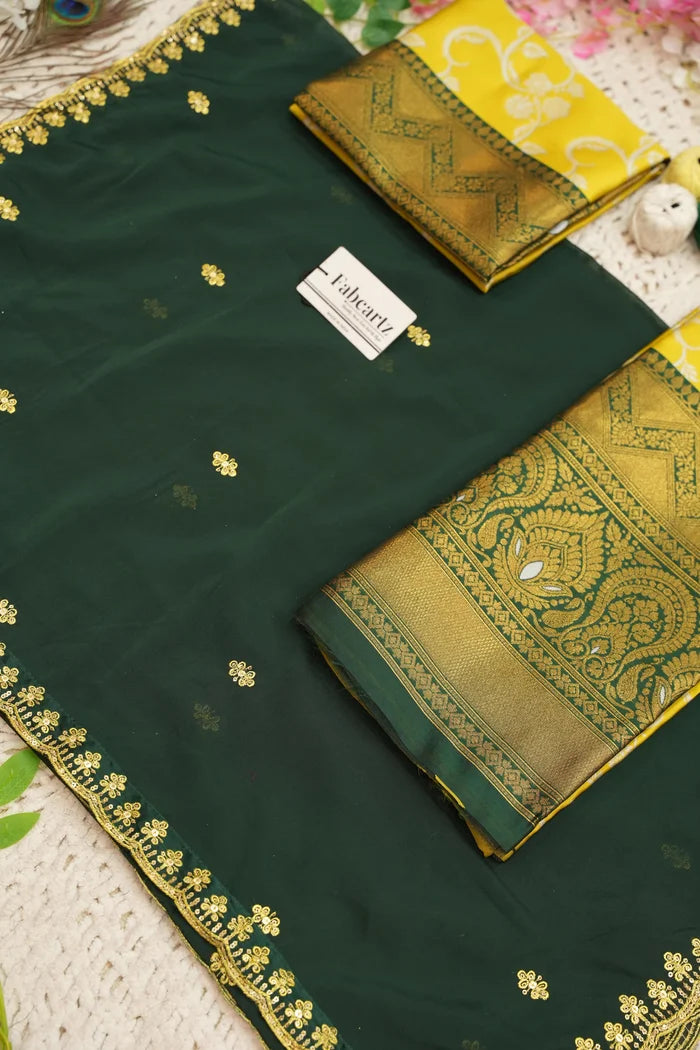 HemaValli Women's Woven Design zari work Half Saree with Embroidered Blouse and Dupatta
