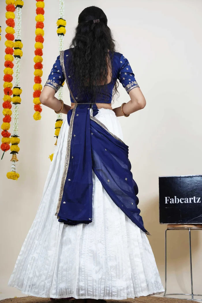 Women's Softy Silk zari work Half Saree with Embroidered Blouse and Dupatta (Cotton Kiara)