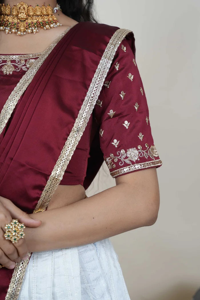 Women's Softy Silk zari work Half Saree with Embroidered Blouse and Dupatta (Cotton Kiara)