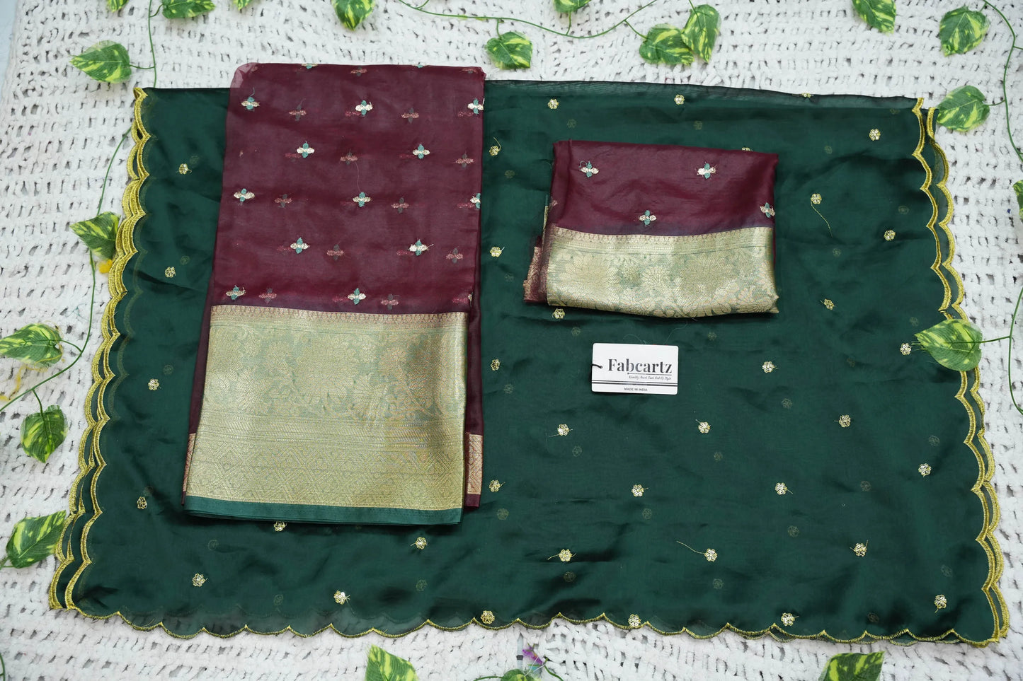 OrganzaButti Women's Half Saree Organza with Embroidered work and Rangoli Dupatta