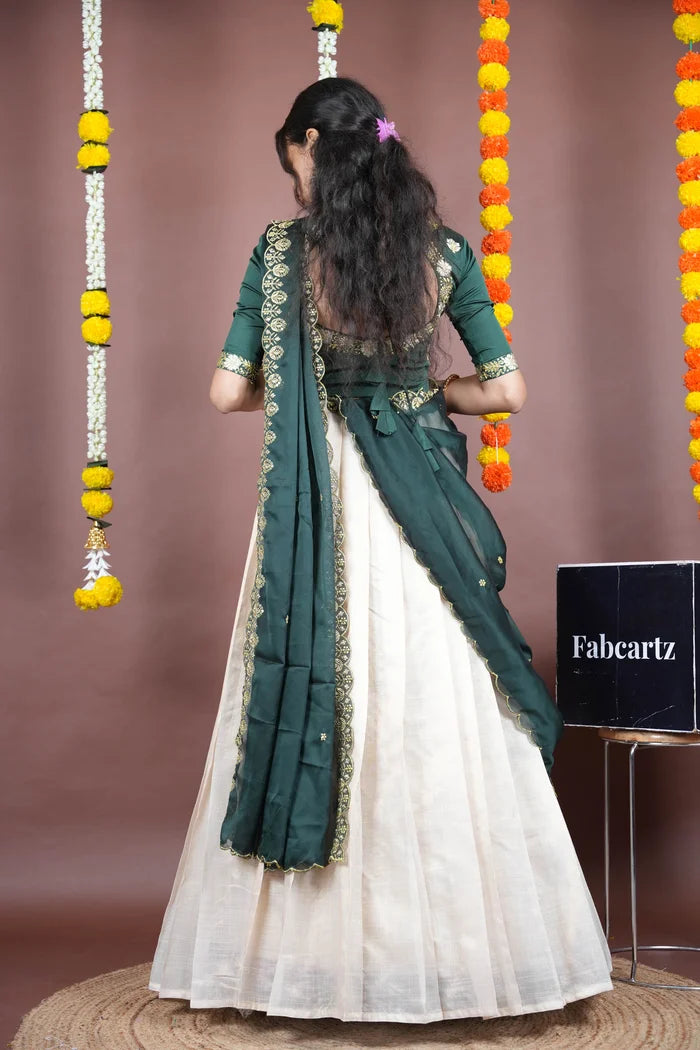 Amalkaya KV South Indian Festival Traditional Half Saree with Embroidered Blouse & Dupatta