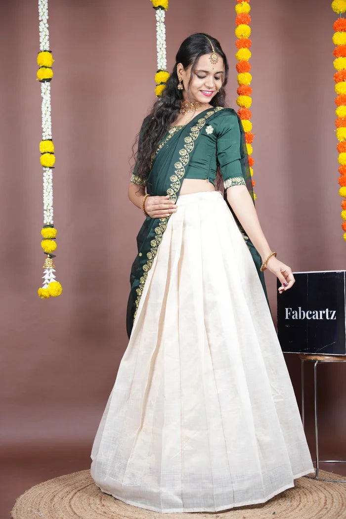 Amalkaya KV South Indian Festival Traditional Half Saree with Embroidered Blouse & Dupatta
