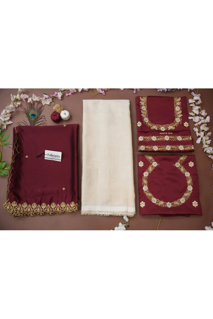 Amalkaya KV South Indian Festival Traditional Half Saree with Embroidered Blouse & Dupatta