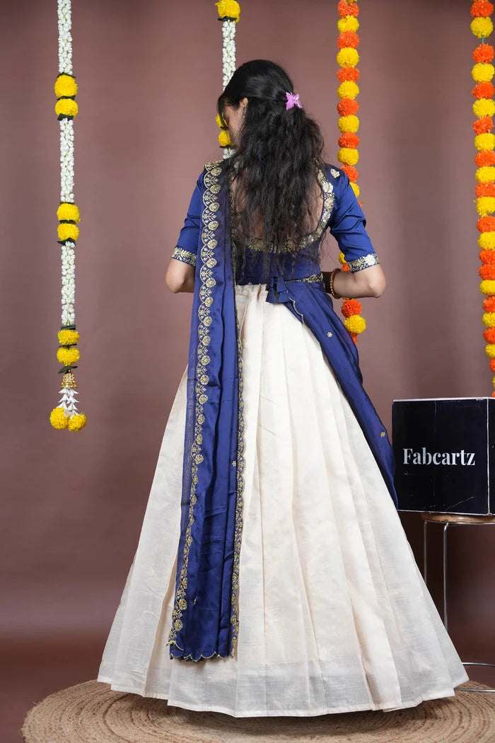 Amalkaya KV South Indian Festival Traditional Half Saree with Embroidered Blouse & Dupatta