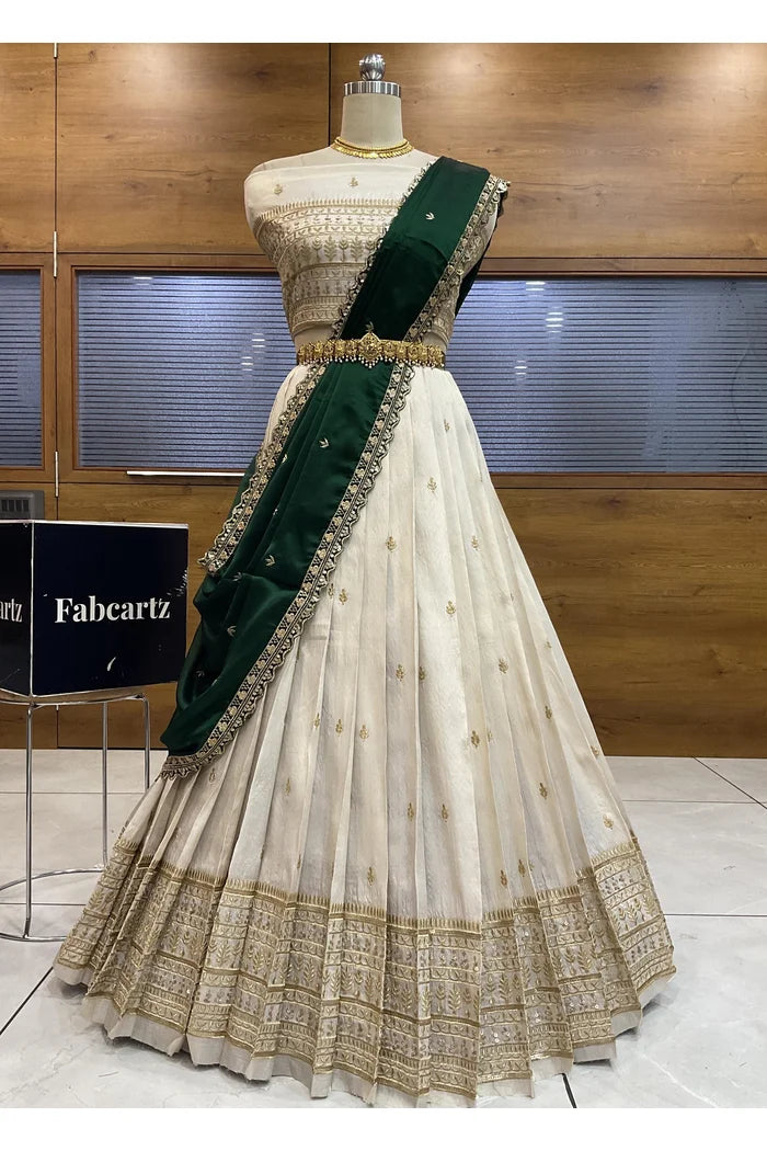 Aarohi Women's Woven Design Half Saree with Blouse and Dupatta