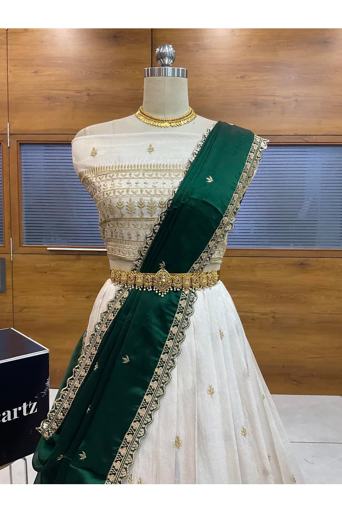 Aarohi Women's Woven Design Half Saree with Blouse and Dupatta