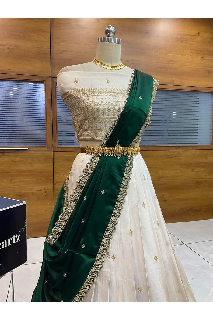 Aarohi Women's Woven Design Half Saree with Blouse and Dupatta