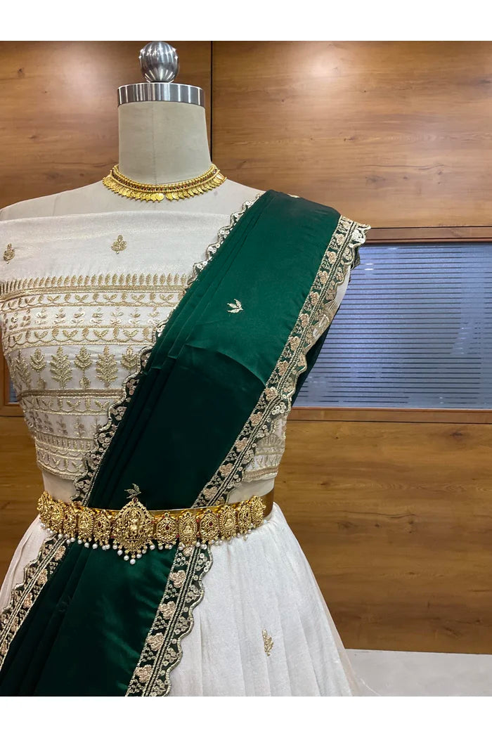 Aarohi Women's Woven Design Half Saree with Blouse and Dupatta
