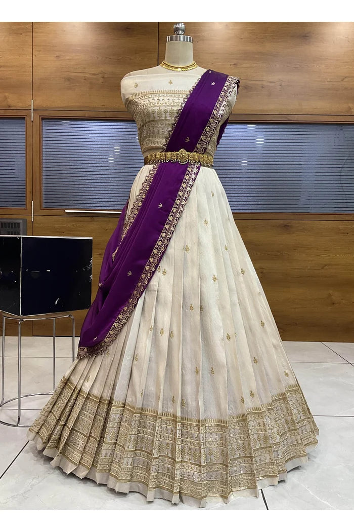Aarohi Women's Woven Design Half Saree with Blouse and Dupatta