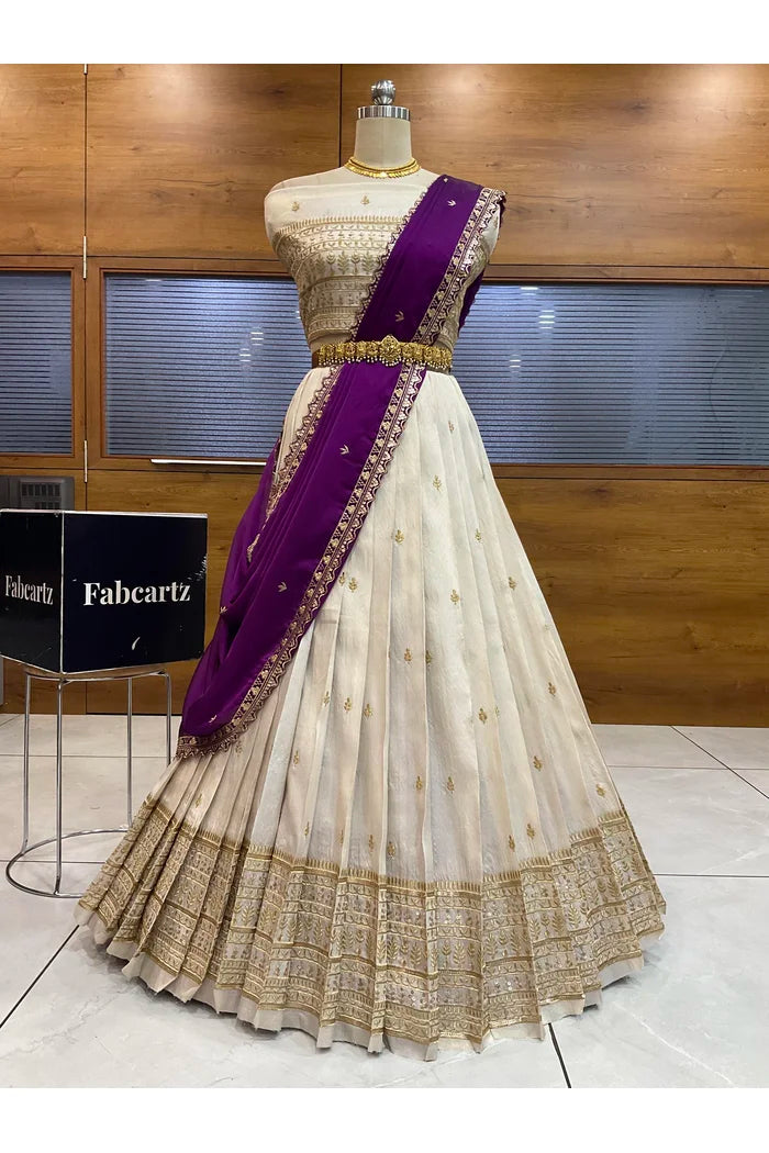 Aarohi Women's Woven Design Half Saree with Blouse and Dupatta