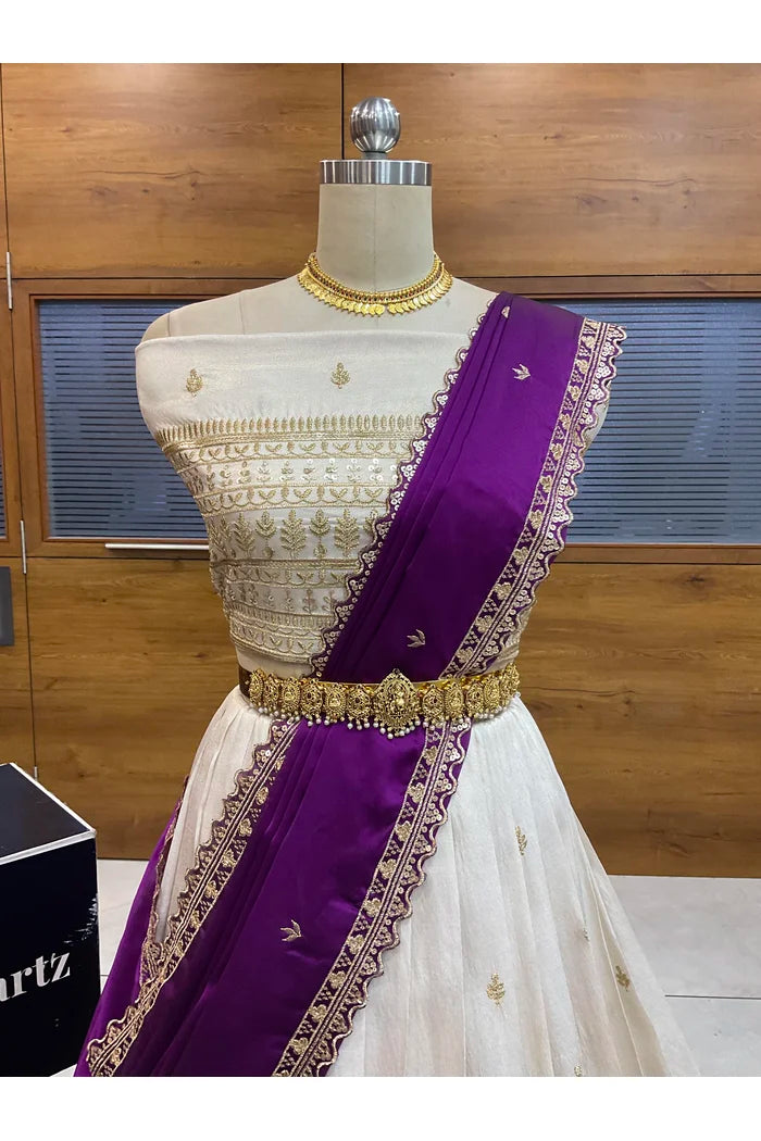 Aarohi Women's Woven Design Half Saree with Blouse and Dupatta