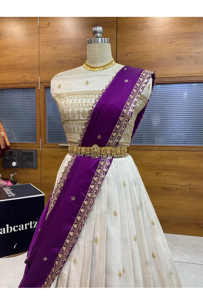 Aarohi Women's Woven Design Half Saree with Blouse and Dupatta