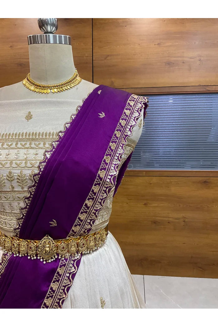 Aarohi Women's Woven Design Half Saree with Blouse and Dupatta