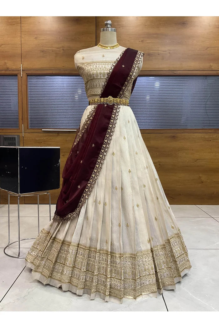 Aarohi Women's Woven Design Half Saree with Blouse and Dupatta