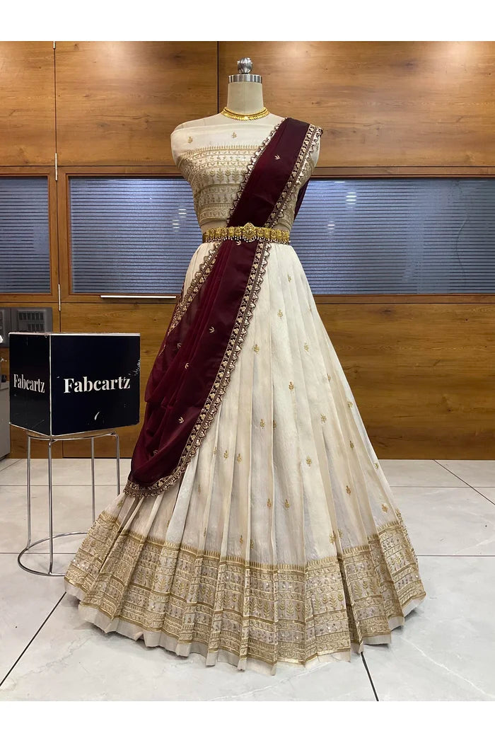 Aarohi Women's Woven Design Half Saree with Blouse and Dupatta