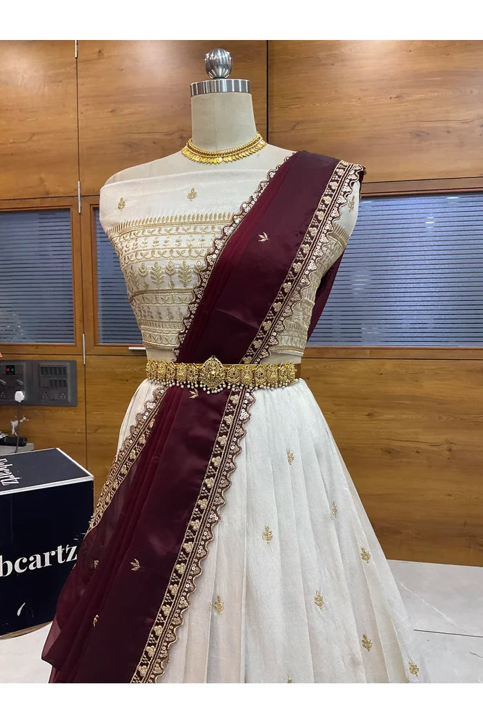 Aarohi Women's Woven Design Half Saree with Blouse and Dupatta
