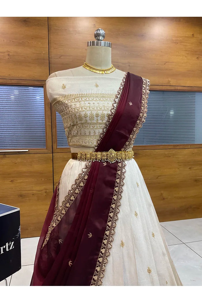 Aarohi Women's Woven Design Half Saree with Blouse and Dupatta