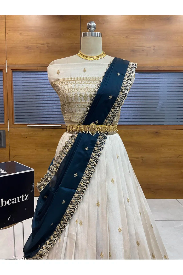Aarohi Women's Woven Design Half Saree with Blouse and Dupatta