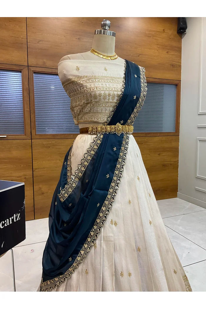 Aarohi Women's Woven Design Half Saree with Blouse and Dupatta
