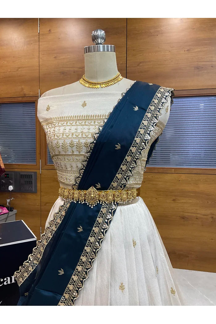 Aarohi Women's Woven Design Half Saree with Blouse and Dupatta