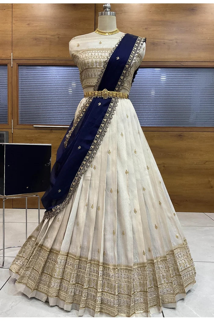Aarohi Women's Woven Design Half Saree with Blouse and Dupatta