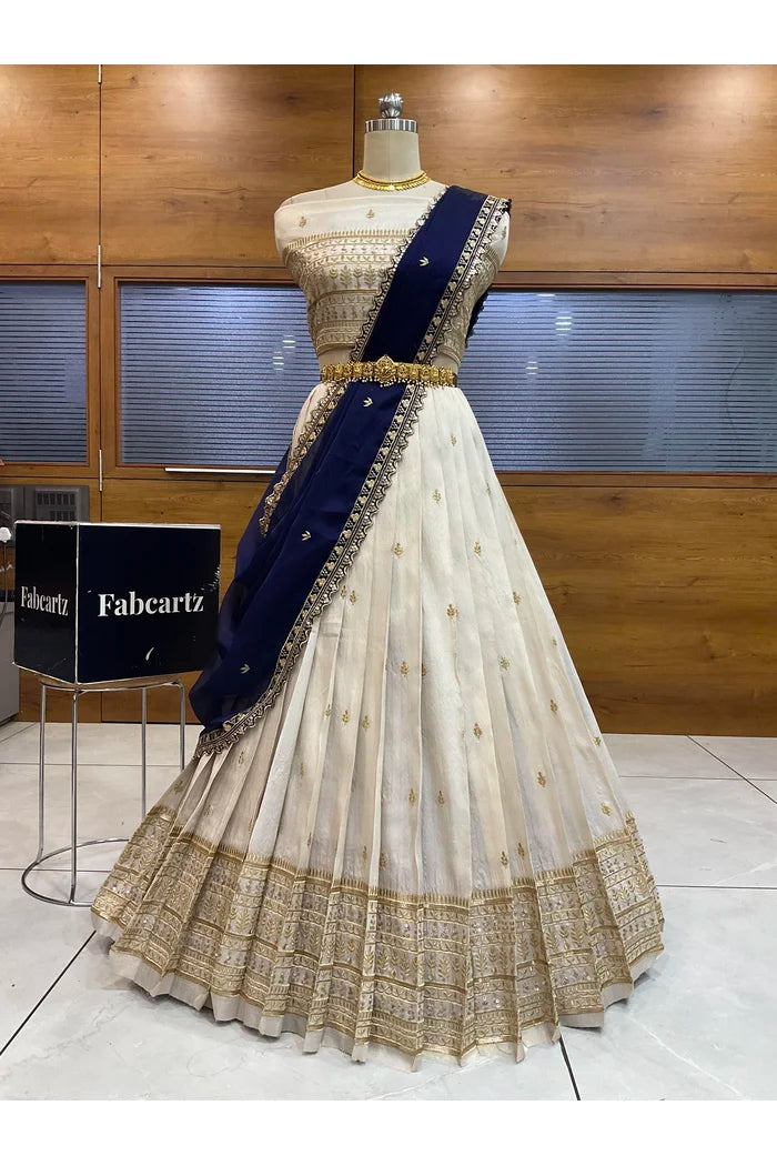 Aarohi Women's Woven Design Half Saree with Blouse and Dupatta