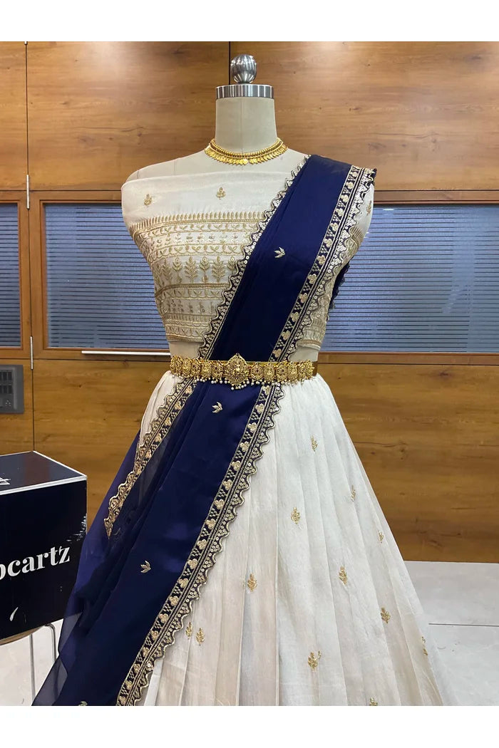 Aarohi Women's Woven Design Half Saree with Blouse and Dupatta