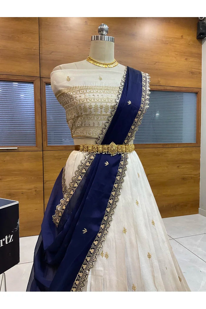 Aarohi Women's Woven Design Half Saree with Blouse and Dupatta