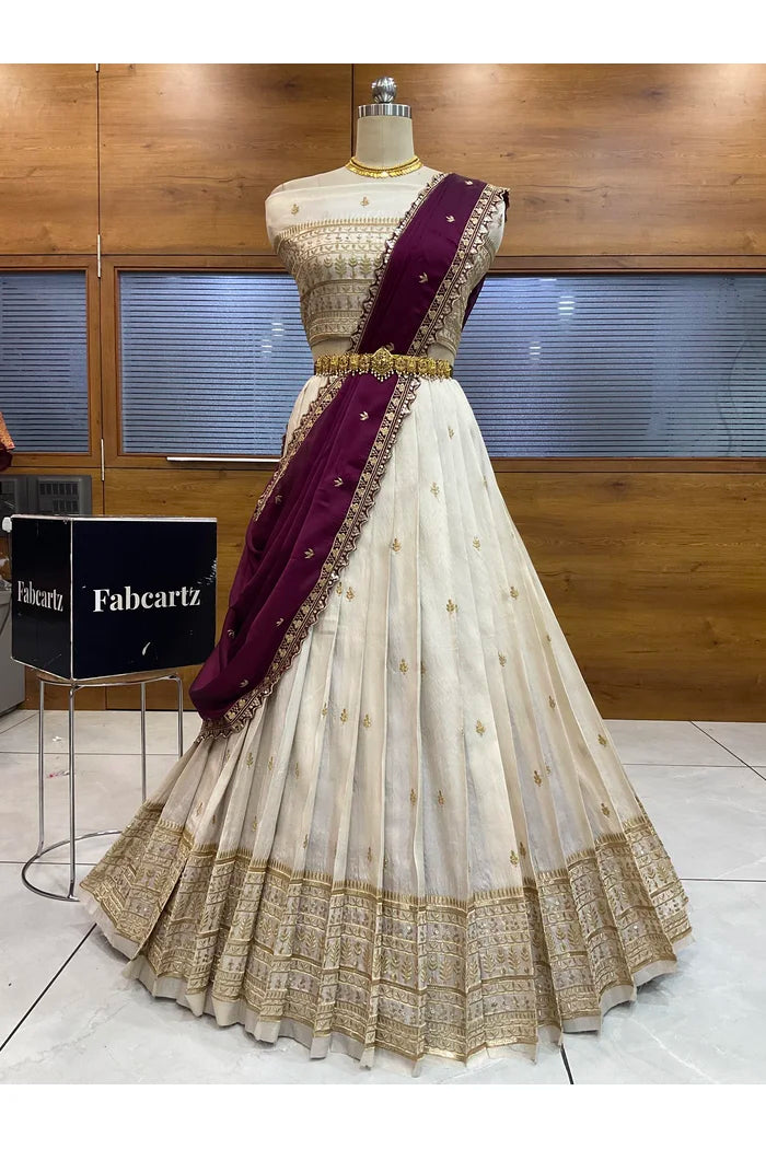 Aarohi Women's Woven Design Half Saree with Blouse and Dupatta