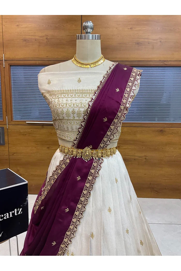 Aarohi Women's Woven Design Half Saree with Blouse and Dupatta