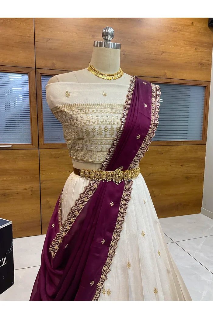 Aarohi Women's Woven Design Half Saree with Blouse and Dupatta