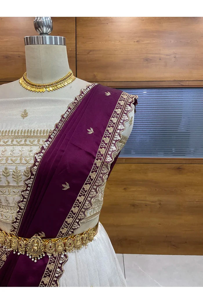 Aarohi Women's Woven Design Half Saree with Blouse and Dupatta