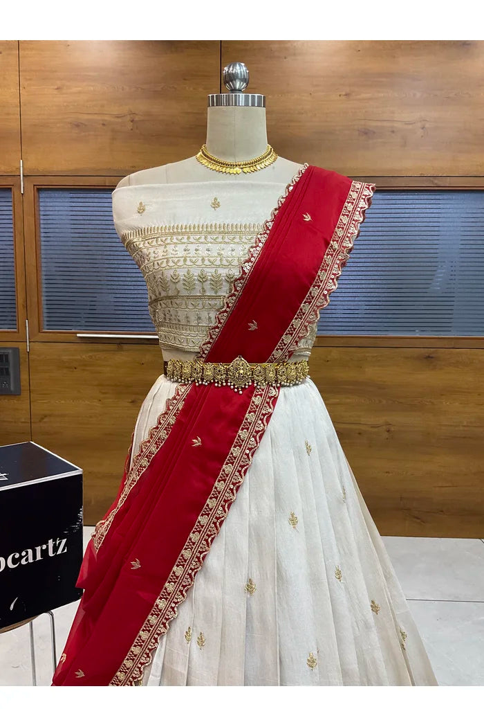 Aarohi Women's Woven Design Half Saree with Blouse and Dupatta
