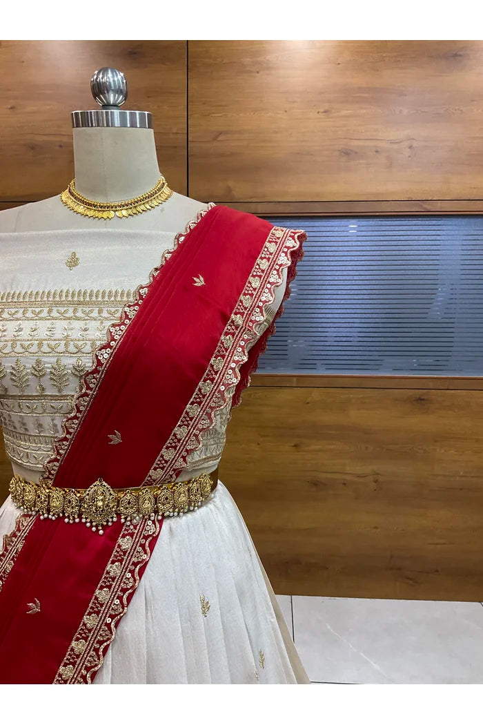 Aarohi Women's Woven Design Half Saree with Blouse and Dupatta