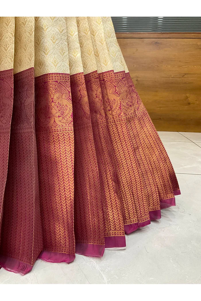 Munjya Women's Woven Design zari work Half Saree with Embroidered Blouse and Dupatta