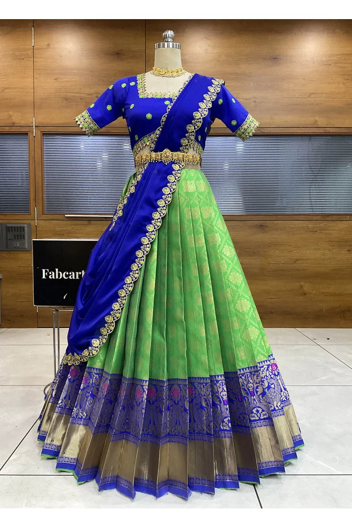 Women's Woven Design zari work Half Saree with Embroidered Blouse and Fabcartz Women's Woven Design zari work Half Saree with Embroidered Blouse and Fabcartz
