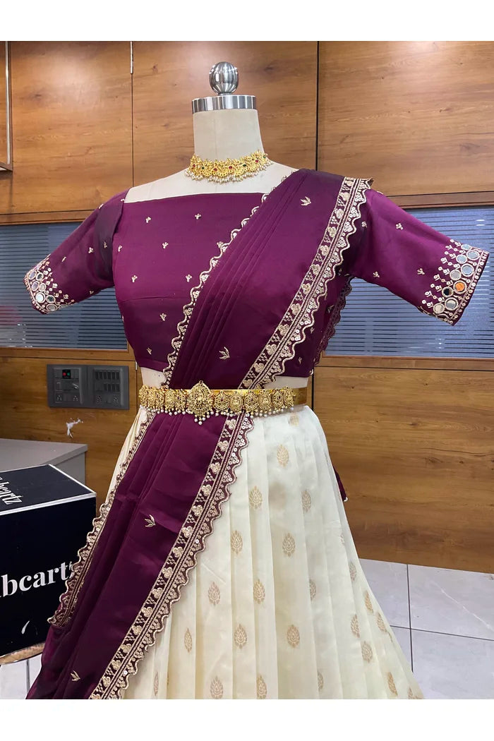 Ridhima South Indian Festival Traditional Half Saree with Embroidered Blouse & Dupatta
