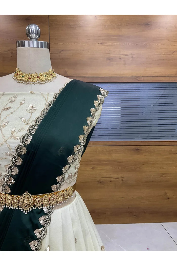 Satyabhumi Women's Woven Design Half Saree with Blouse and Dupatta