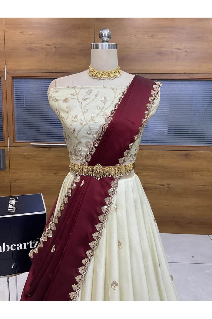 Satyabhumi Women's Woven Design Half Saree with Blouse and Dupatta