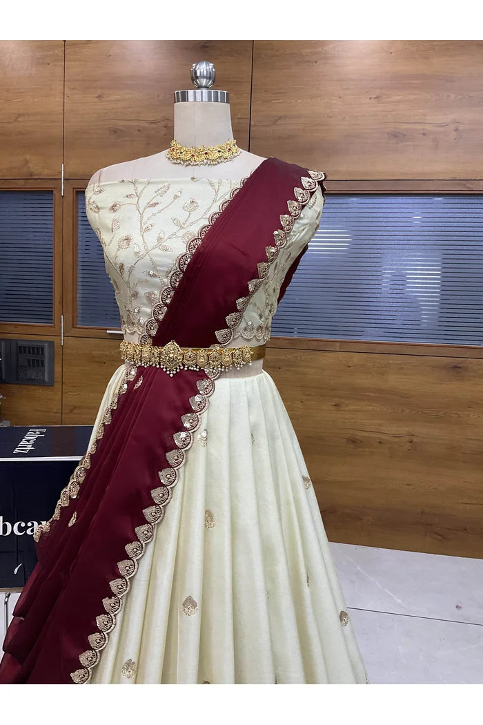 Satyabhumi Women's Woven Design Half Saree with Blouse and Dupatta