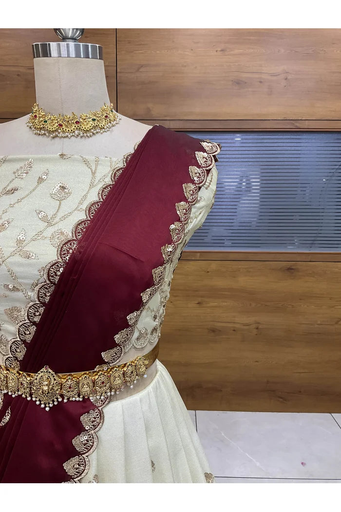 Satyabhumi Women's Woven Design Half Saree with Blouse and Dupatta