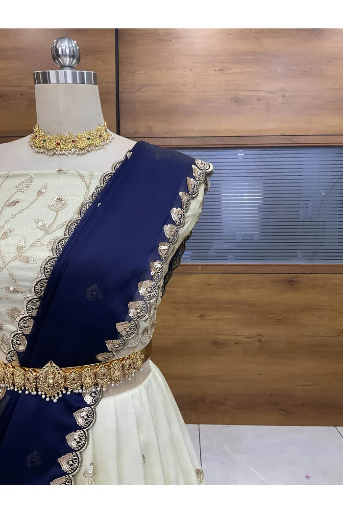 Satyabhumi Women's Woven Design Half Saree with Blouse and Dupatta