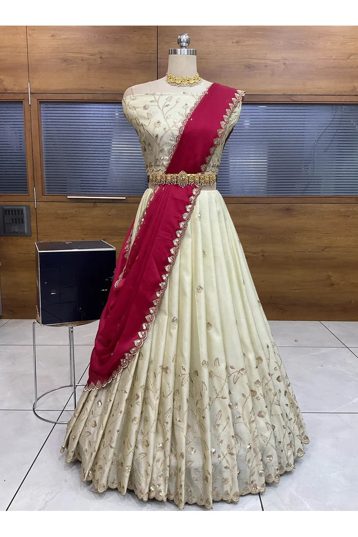 Satyabhumi Women's Woven Design Half Saree with Blouse and Dupatta