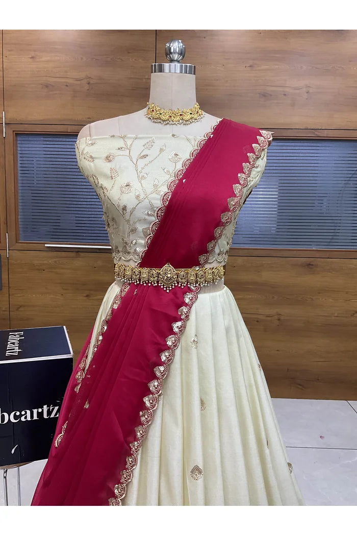 Satyabhumi Women's Woven Design Half Saree with Blouse and Dupatta