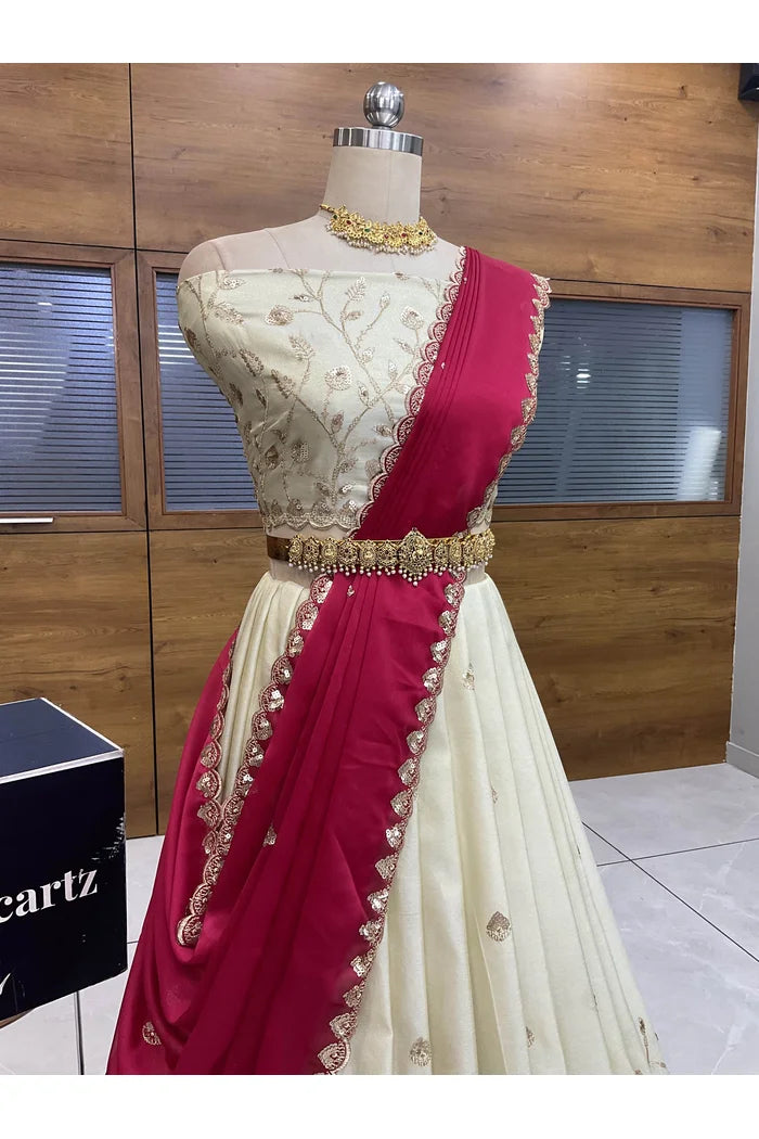 Satyabhumi Women's Woven Design Half Saree with Blouse and Dupatta
