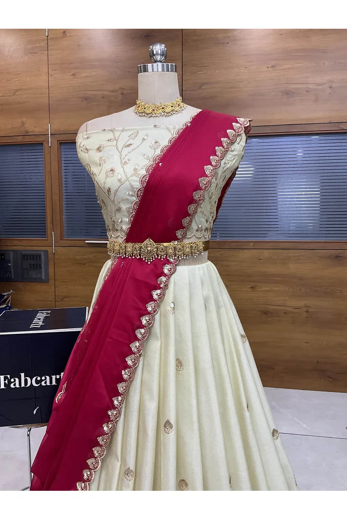 Satyabhumi Women's Woven Design Half Saree with Blouse and Dupatta