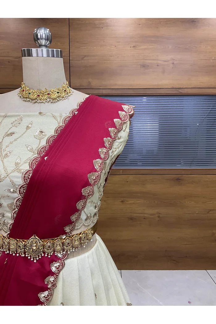 Satyabhumi Women's Woven Design Half Saree with Blouse and Dupatta