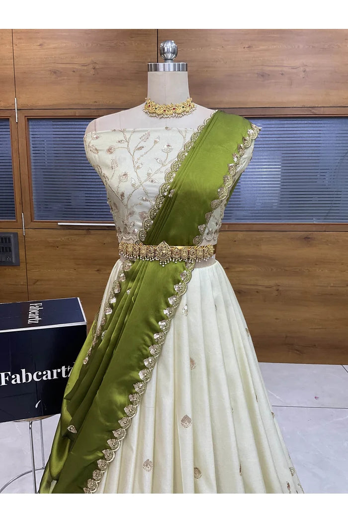 Satyabhumi Women's Woven Design Half Saree with Blouse and Dupatta